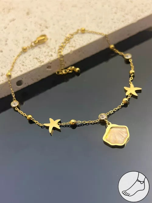 Chaîne de cheville Étoile & Coquillage en acier inoxydable