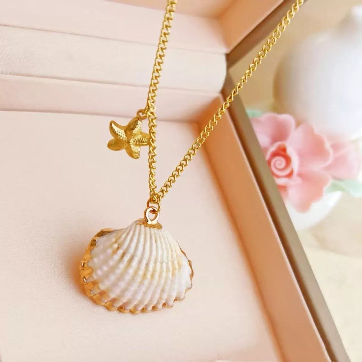 Collier Duo Coquillage & Étoile de mer en acier