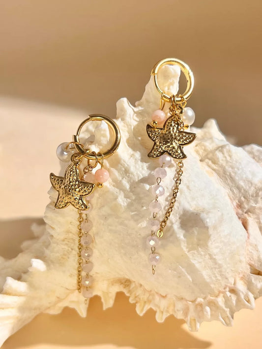 Créoles breloques étoile de mer perle dorées acier été chic
