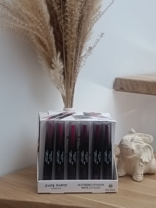 LIPGLOSS MAT + OMBRE À PAUPIERES GLITTER