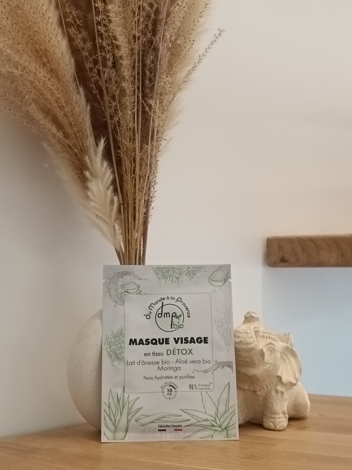 Masque visage en tissu Détox et Hydratant au Lait d’Ânesse BIO, Aloe véra BIO et Moringa