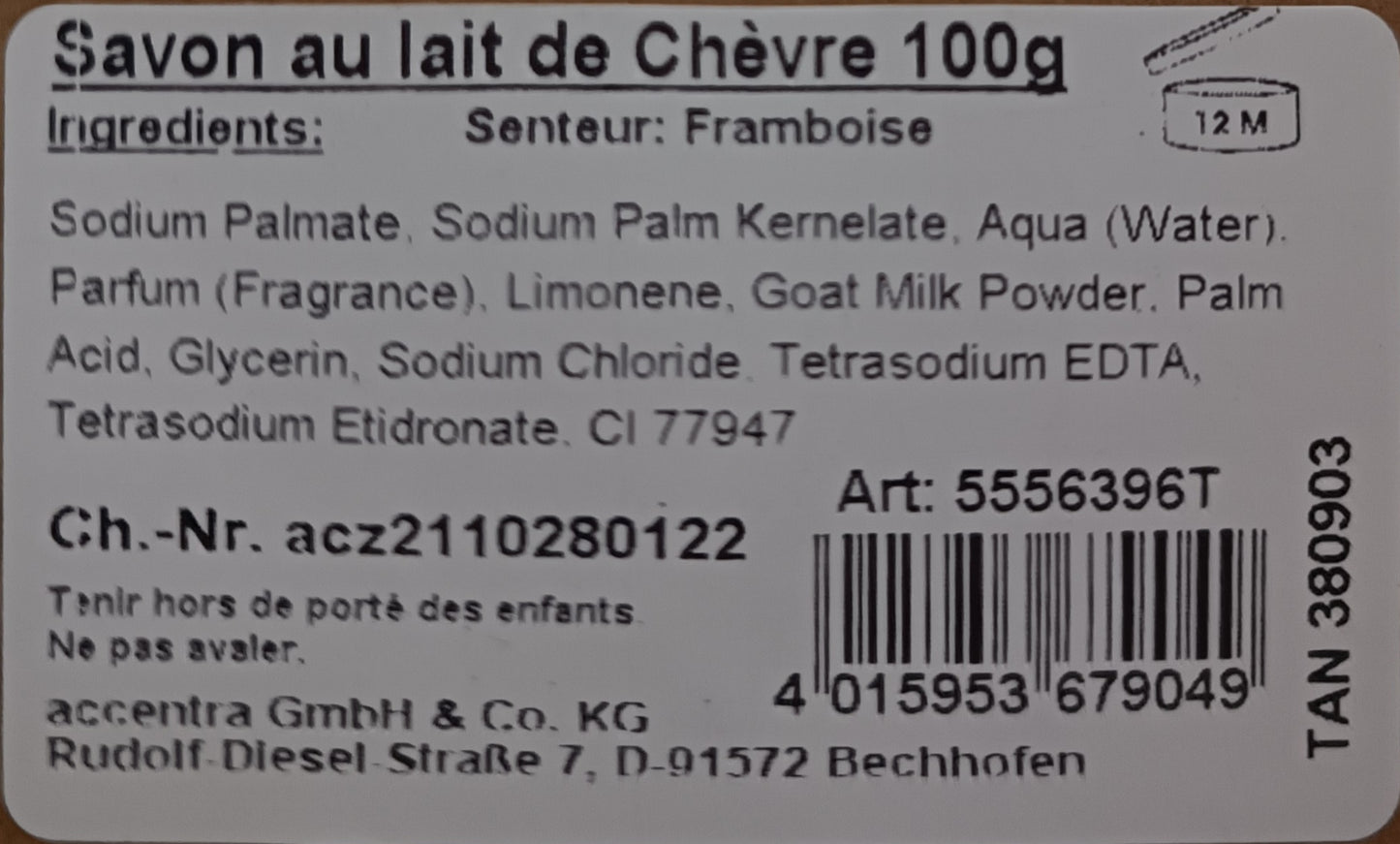 Savon Lait De Chèvre Framboise.
