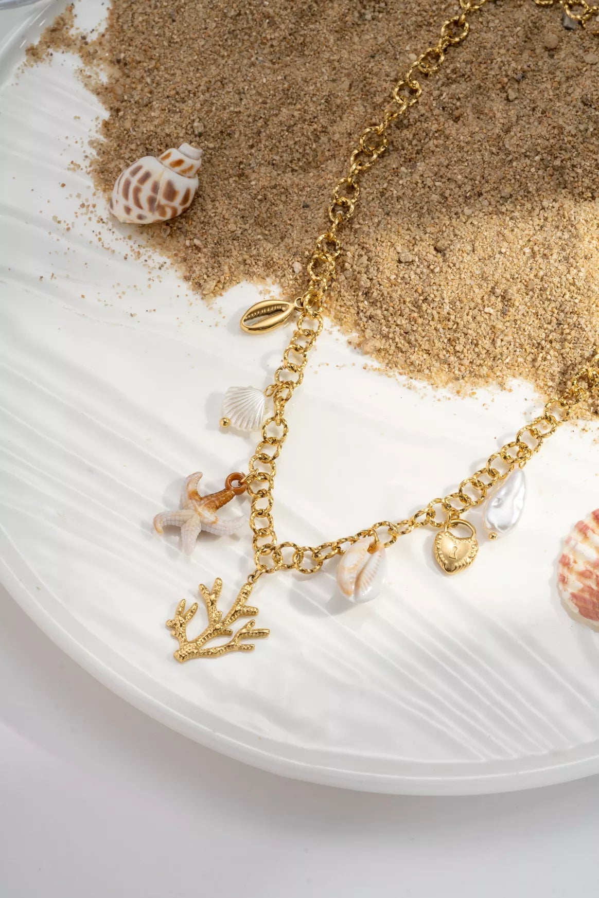 Collier à breloques Doré "Éclat Marin" en acier inoxydable