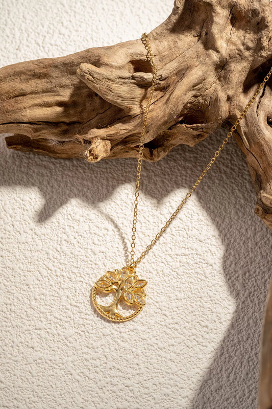 Collier Arbre de vie orné de cristal en acier inoxydable
