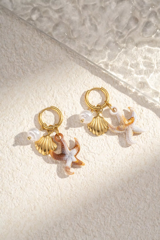 Boucle d'Oreille pédante Étoile de mer et coquillage