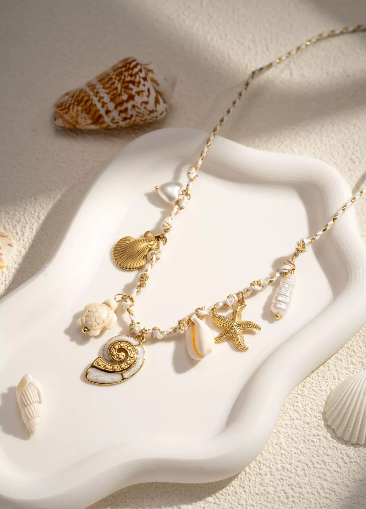 Collier Breloques en acier inoxydable coquillages étoile de mer bohème