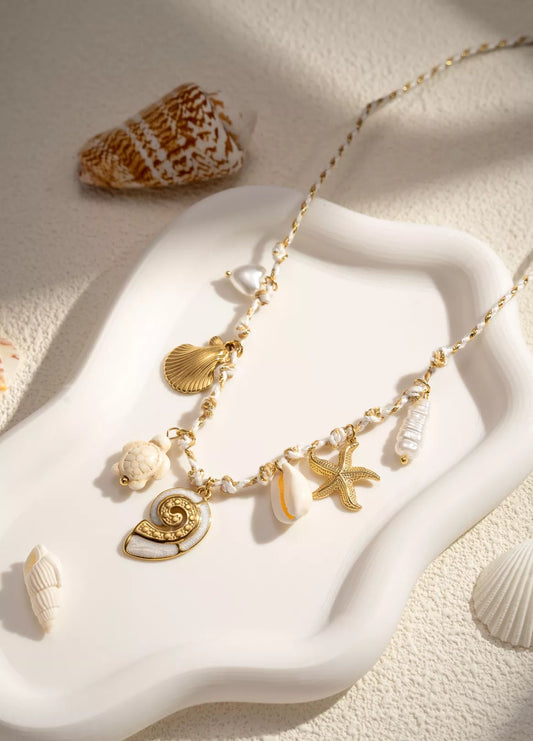 Collier Breloques en acier inoxydable coquillages étoile de mer bohème
