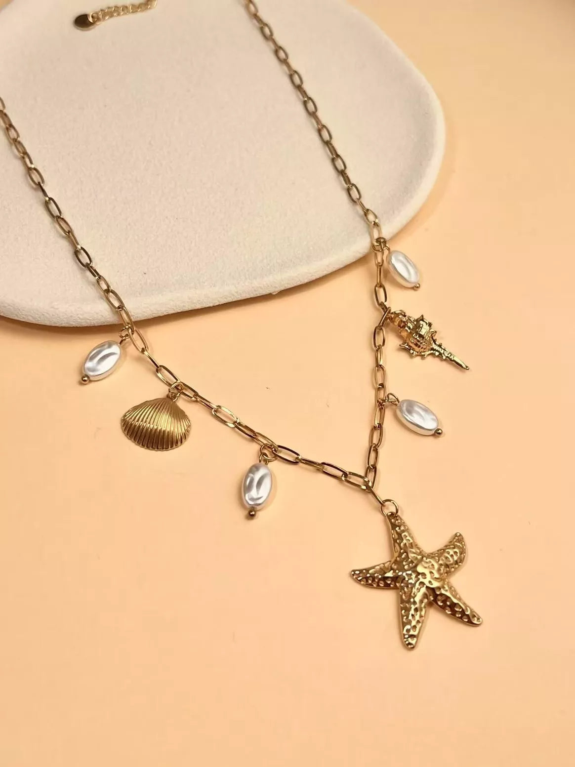 Collier acier inoxydable breloques mer étoile coquillages