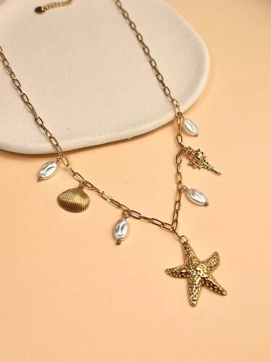 Collier acier inoxydable breloques mer étoile coquillages